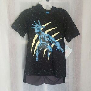 NWT Marvel Black Panther Boys Cosplay Hooded Top & Shorts Outfit Set Size 4